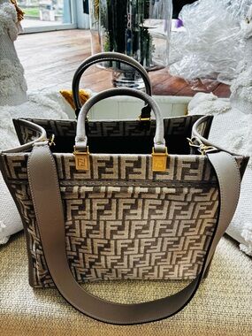 Fendi Beige Taupe Monogram Canvas Tote
